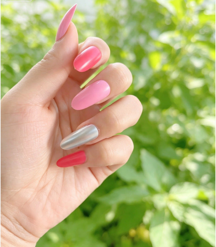 Artistic Almond-Shaped Press-On Nails Set with Metallic Accents Bowlift