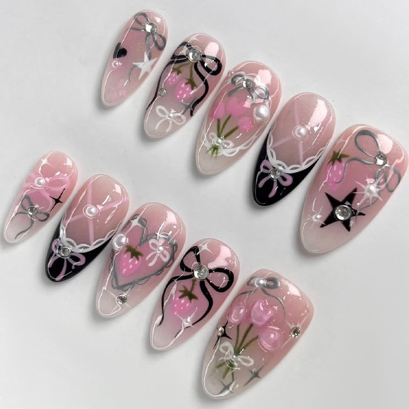 Decorative Press-On Nail Art Set with Bow and Star Designs Bowlift