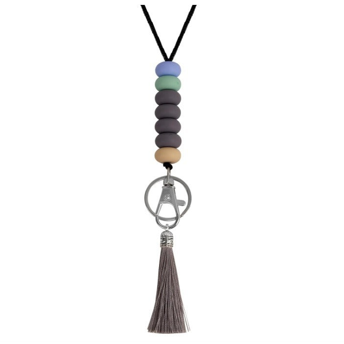 Colorful Beaded Keychain Lanyard with Tassel Bowlift