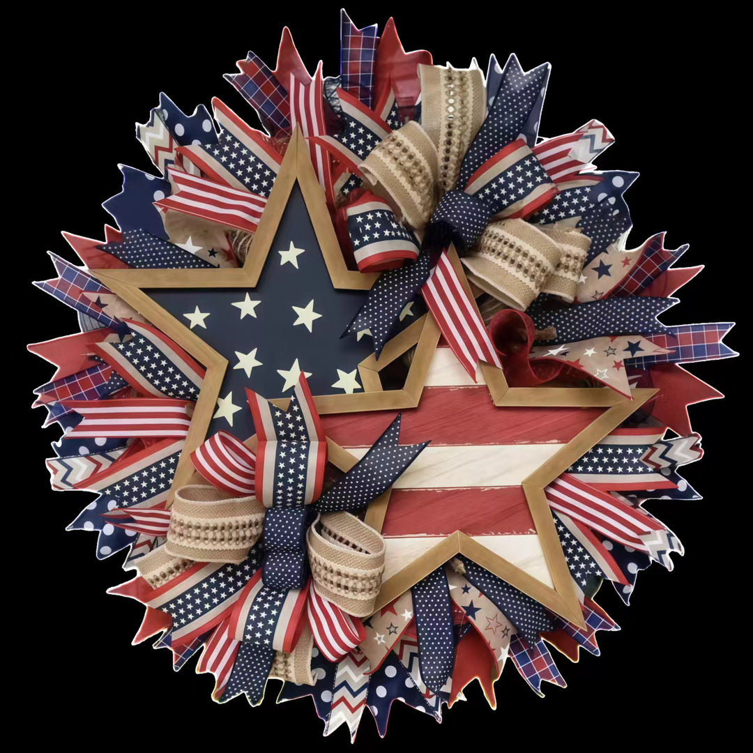 Independence Day patriotic front door wreath with Eagle Statue of Liberty and Liberty Bell accents Bowlift