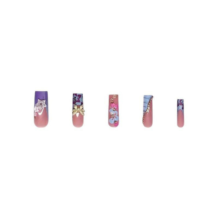 Artistic Decorative Floral Press-On Nail Extensions Bowlift