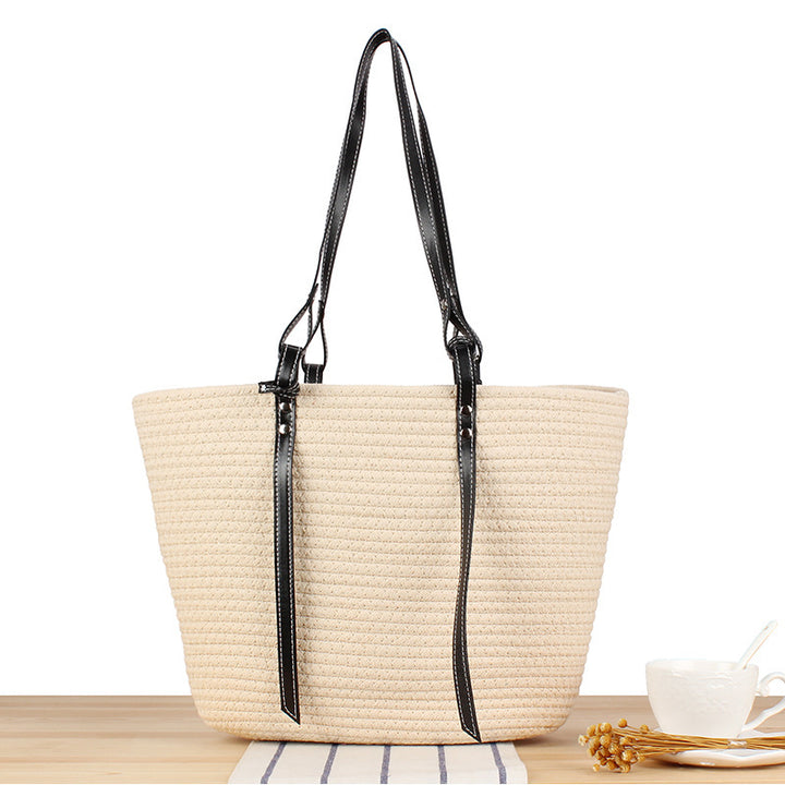 Braided beach bag with elegant faux leather handles Bowlift