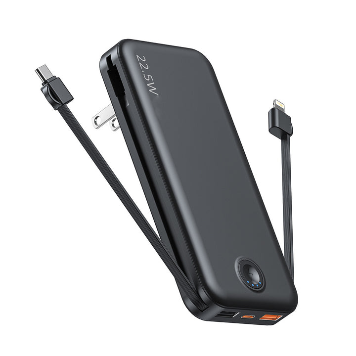 Powerbank with Integrated Wall Plug and Dual Charging Function Bowlift