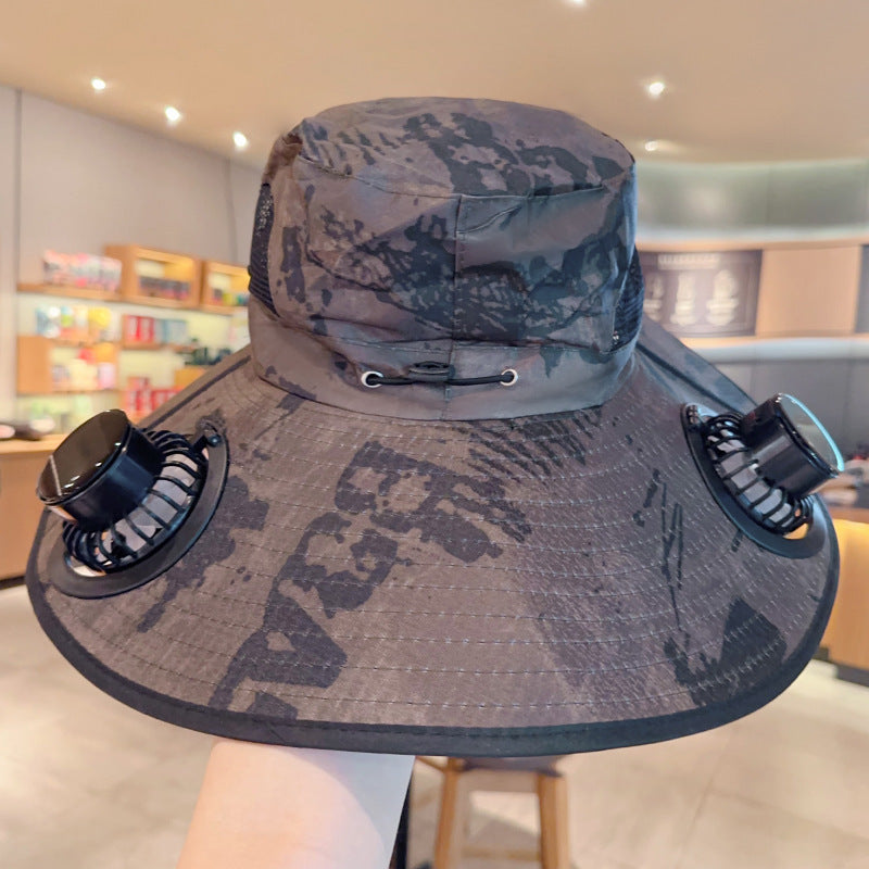 Bbreathable sun hat with two integrated mini fans, wide brim and adjustable chin strap Bowlift