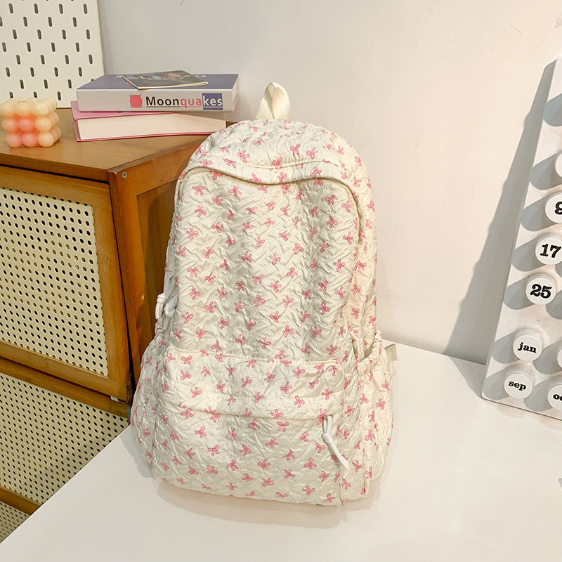 Quilted Floral Patterned Backpack Bowlift