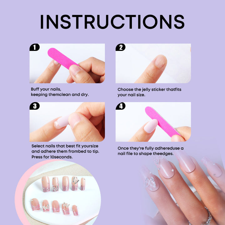 Acrylic nail set with sparkling glitter accents and elegant butterfly motifs Bowlift