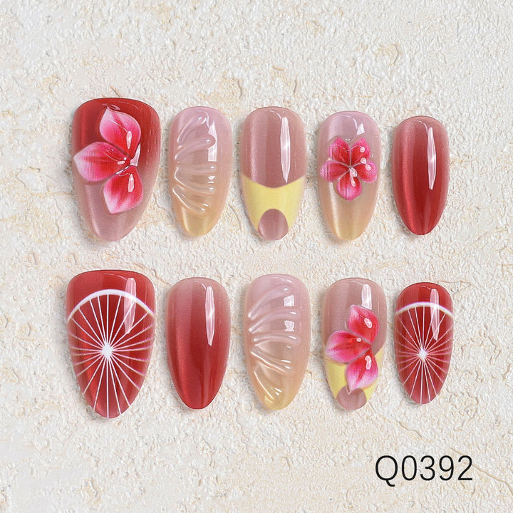 Artistic Floral Design Press-On Nail Set Bowlift