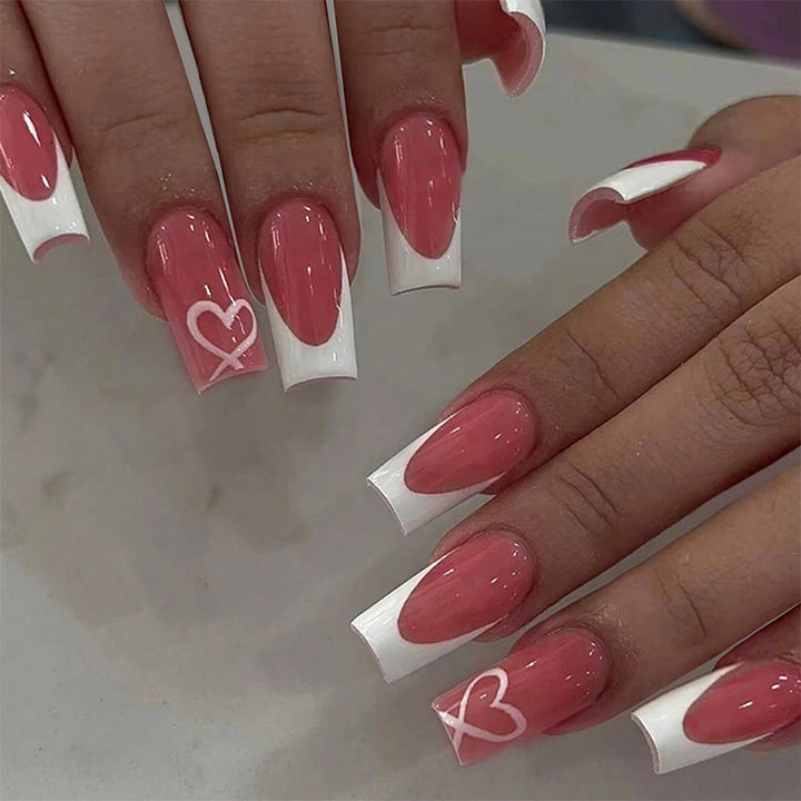 Decorative Press-On Nail Set with Heart Accents Bowlift
