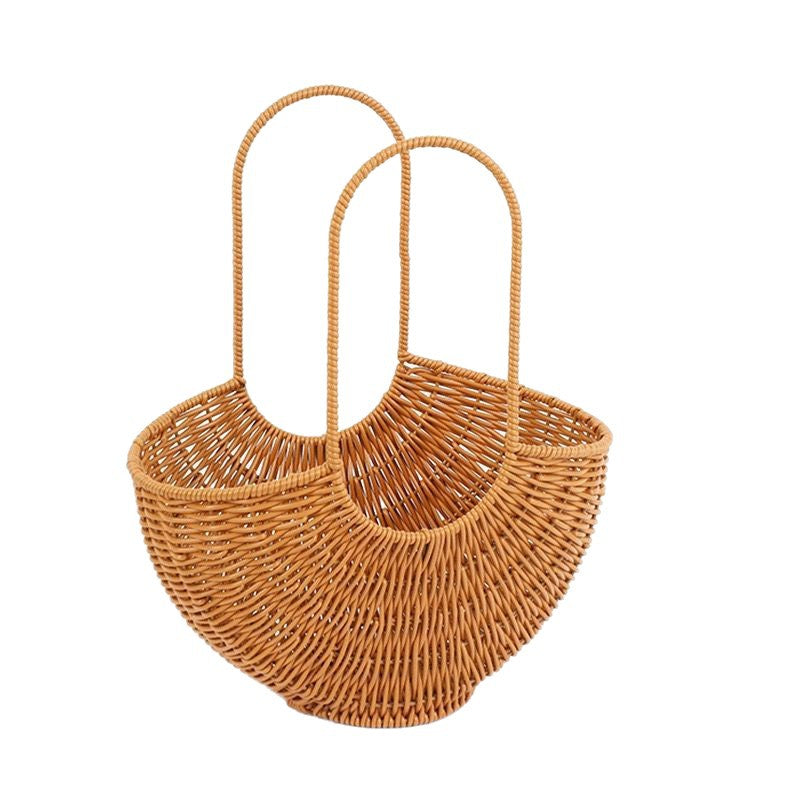 Women Elegant braided rattan basket with double handle Bowlift