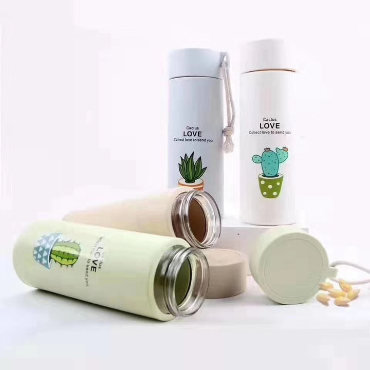 Ladies thermo-insulated drink bottle with creative cactus designs Bowlift