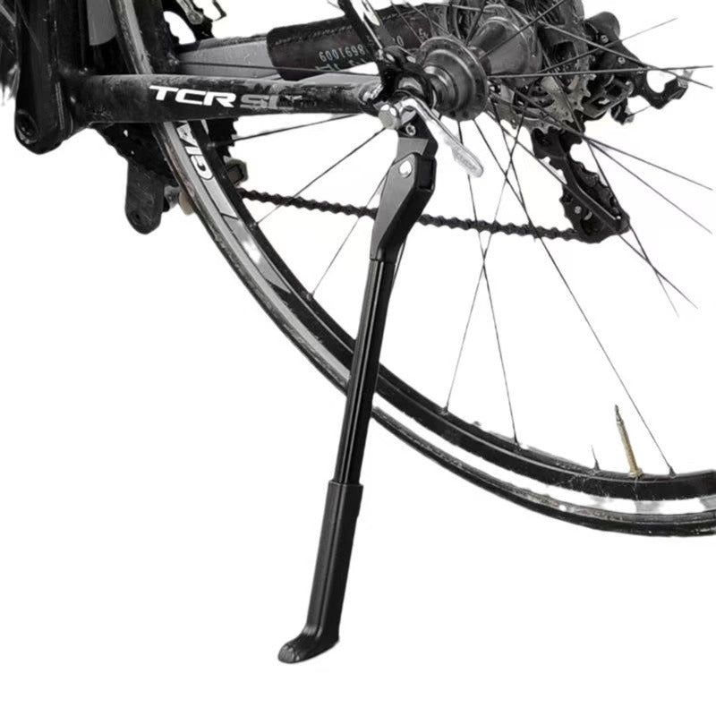 adjustable rear bicycle kickstand with hinged mounting plate and rubber foot Bowlift