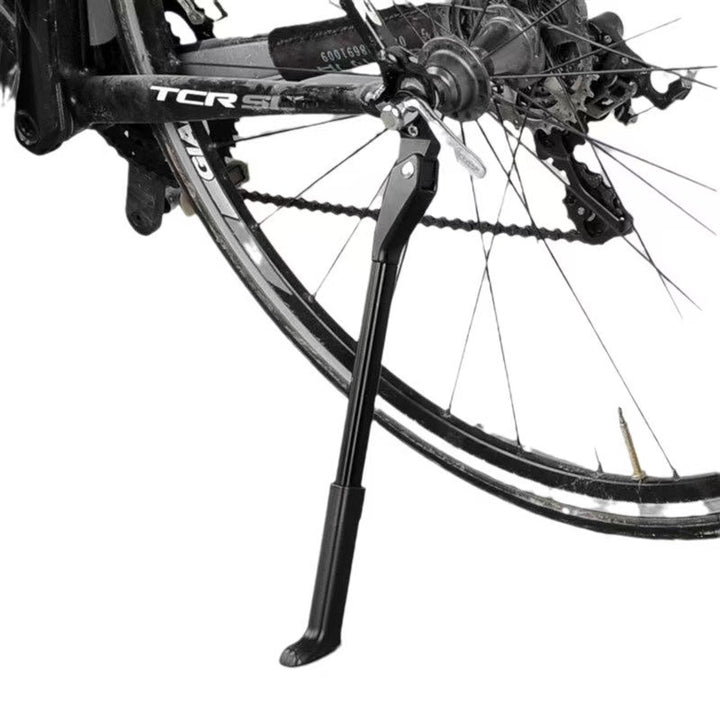 adjustable rear bicycle kickstand with hinged mounting plate and rubber foot Bowlift