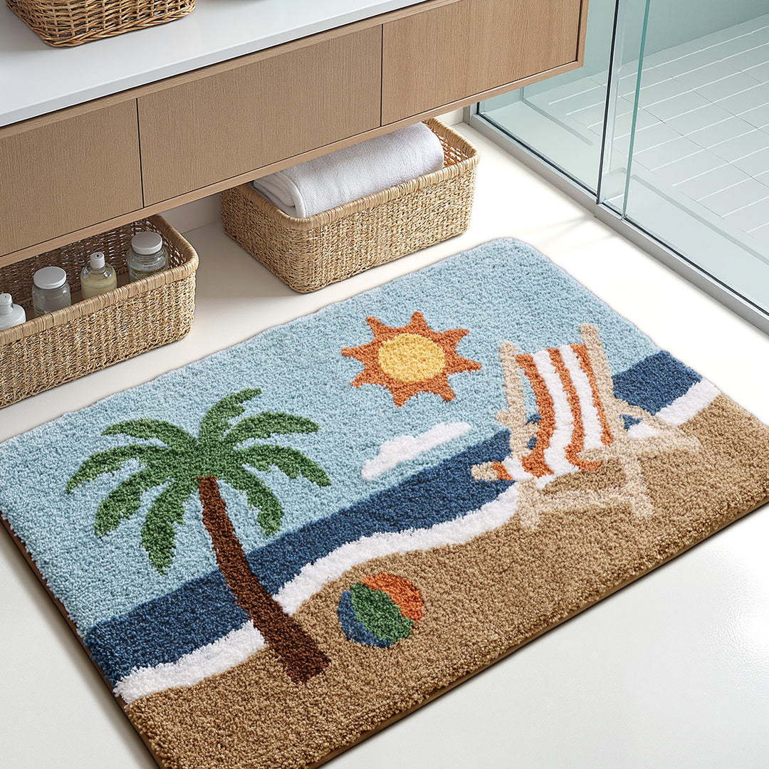 Coastal Beach-Themed Bath Mat Bowlift