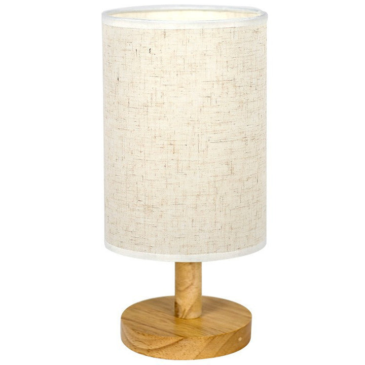 Decorative Cylindrical Fabric Shade Table Lamp with Wooden Base and Mosaic Texture Bowlift