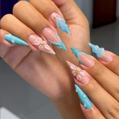 Creative nail art set with blooming accents and elegant designs Bowlift