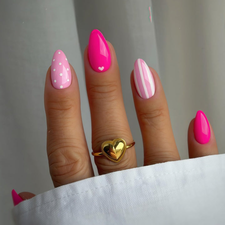 Creative Nail Art with Heart and Dot Design Bowlift