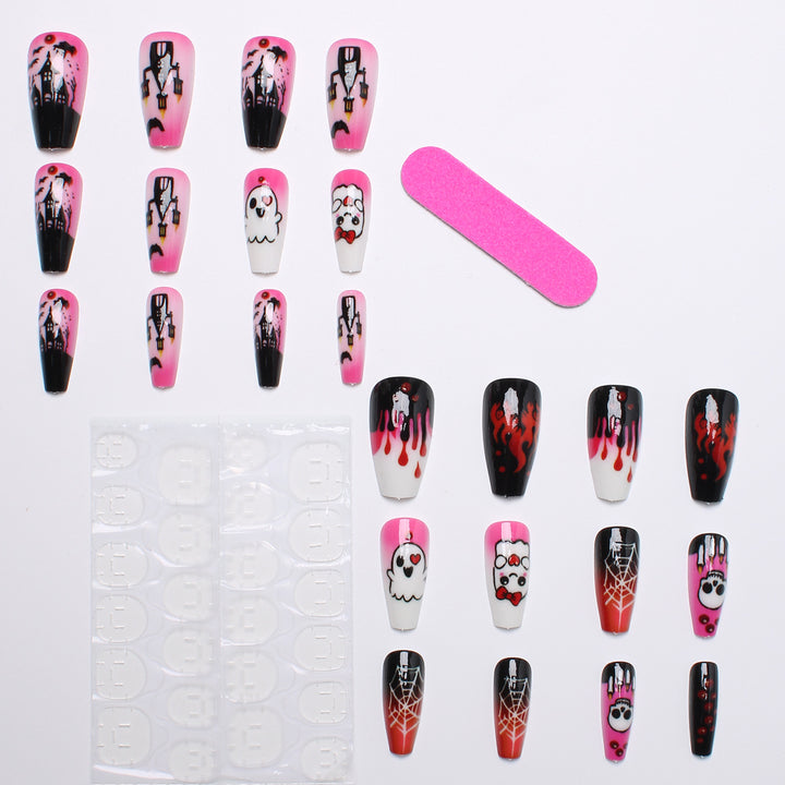 Acrylic nail set with creepy Halloween design and playful motifs Bowlift