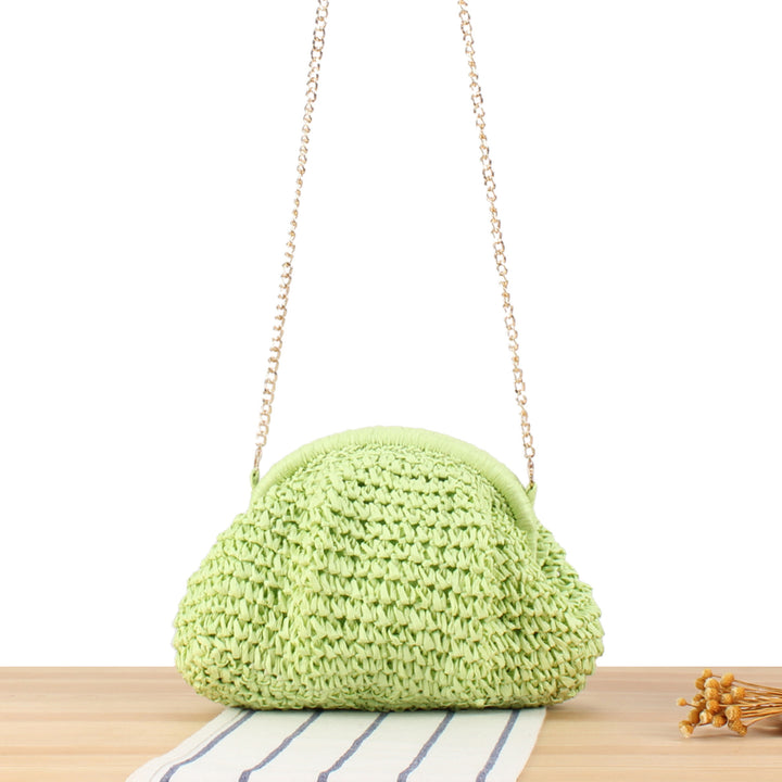 Shoulder bag made from handcrafted natural fibers with elegant chain decoration Bowlift