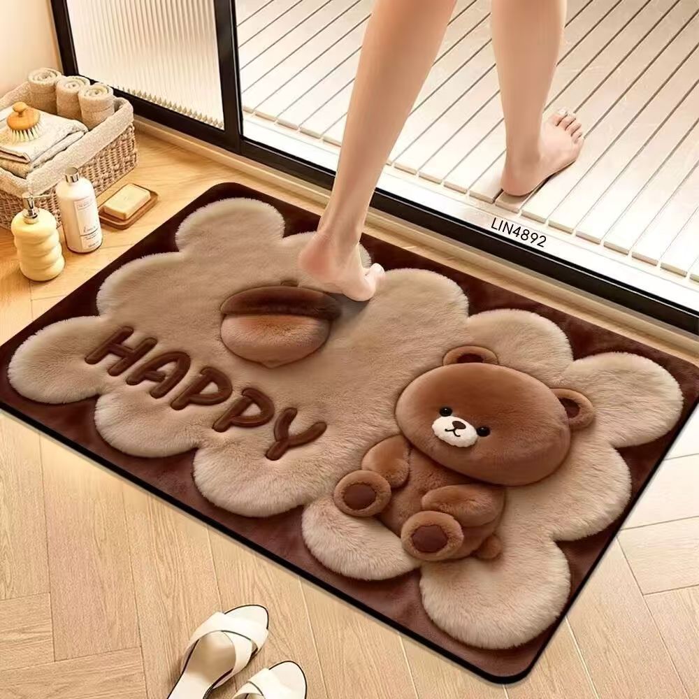 Cute Cartoon Pet-Themed Plush Bath Mat Bowlift