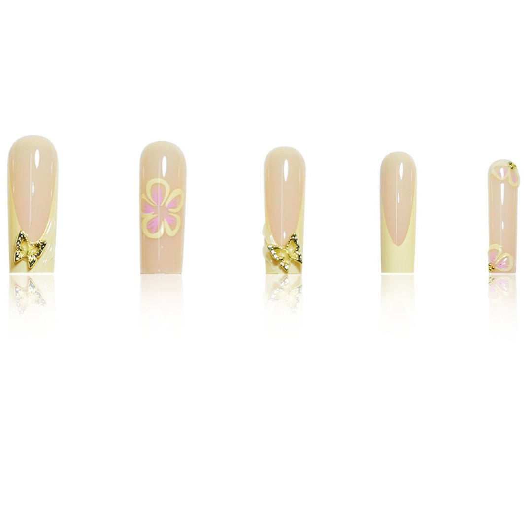 Artistic Floral Acrylic Press-On Nail Extensions Bowlift