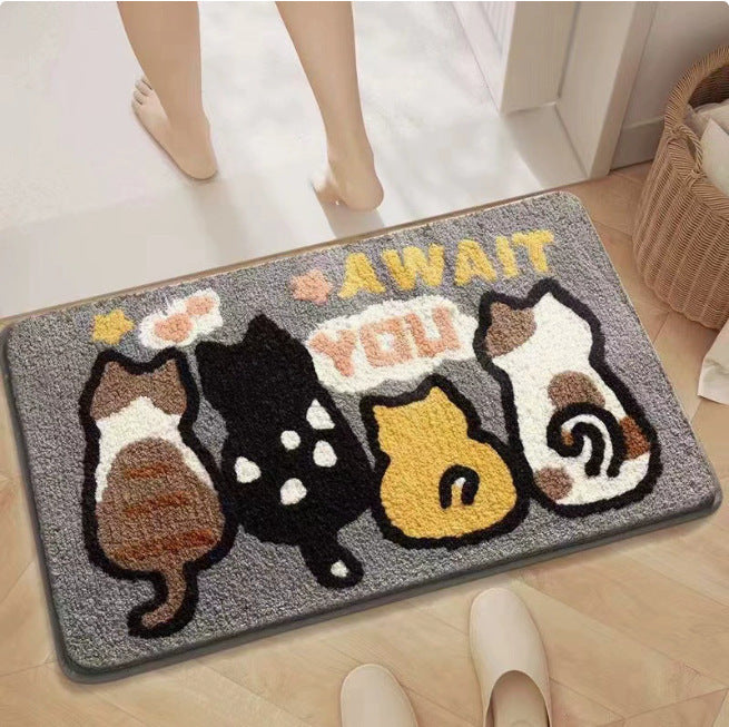 Plush Cat Theme Bath Mat
