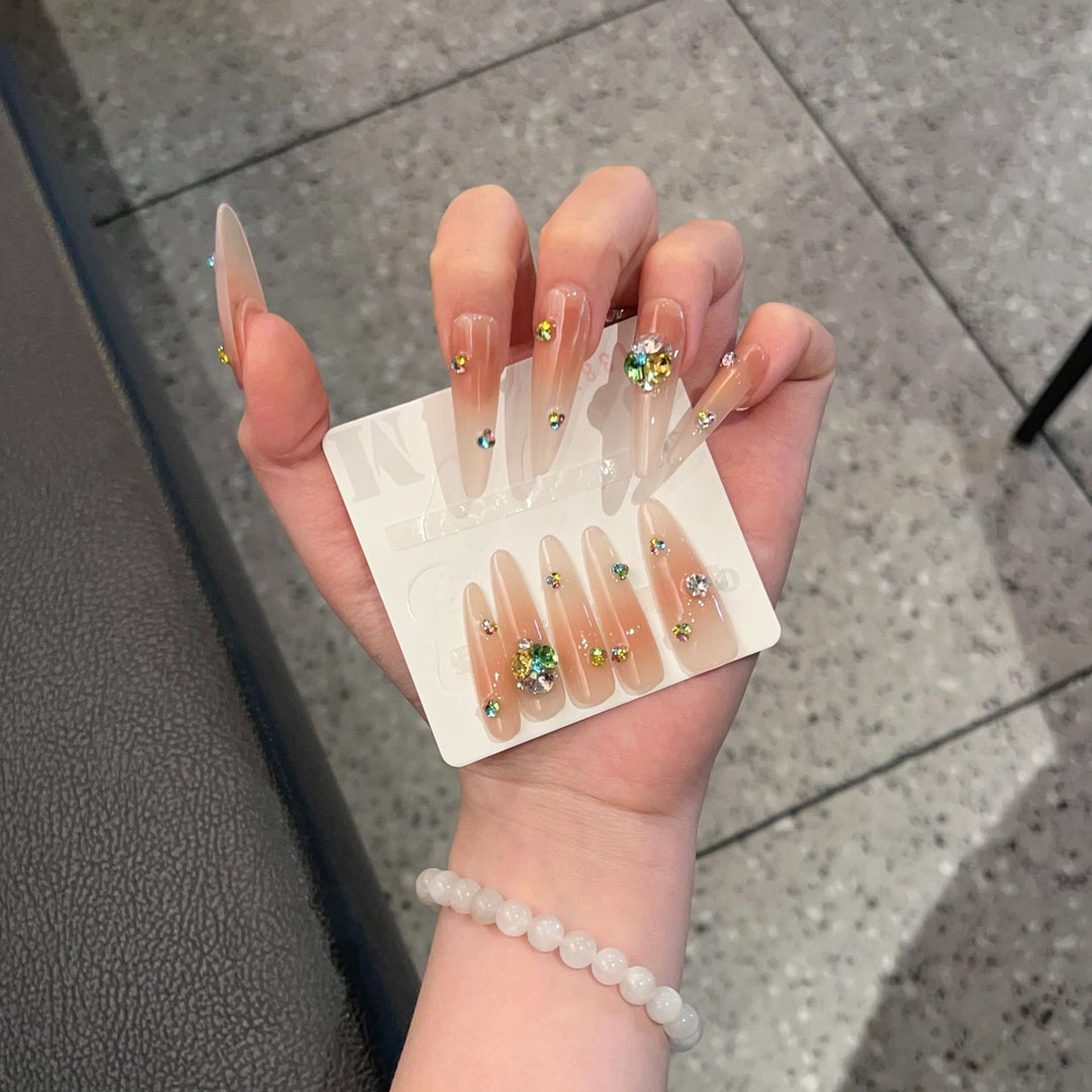 Glamorous Stiletto Press-On Nail Set with Colorful Gem Accents Bowlift