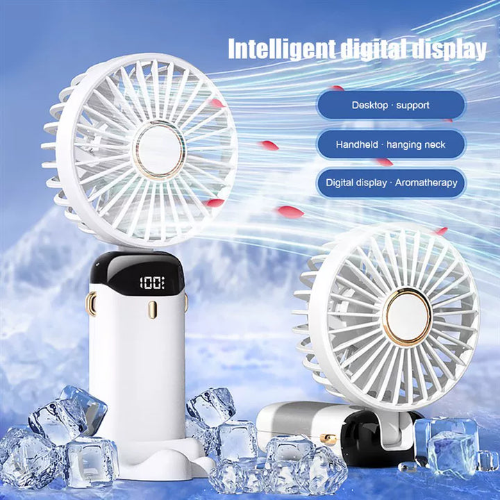 Unisex One Size Foldable Rechargeable Hand Fan with LED Battery Status Indicator and Removable Charging Station Bowlift