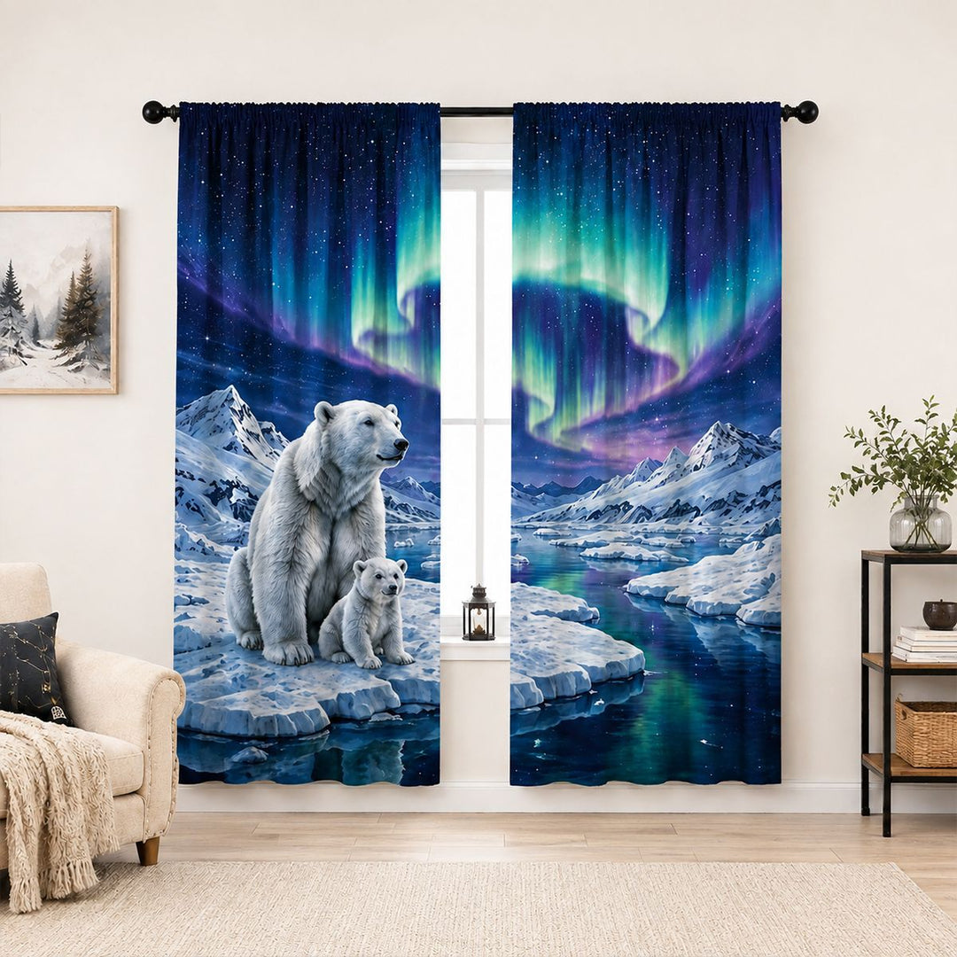 Artistic Floral Swan Print Window Curtains