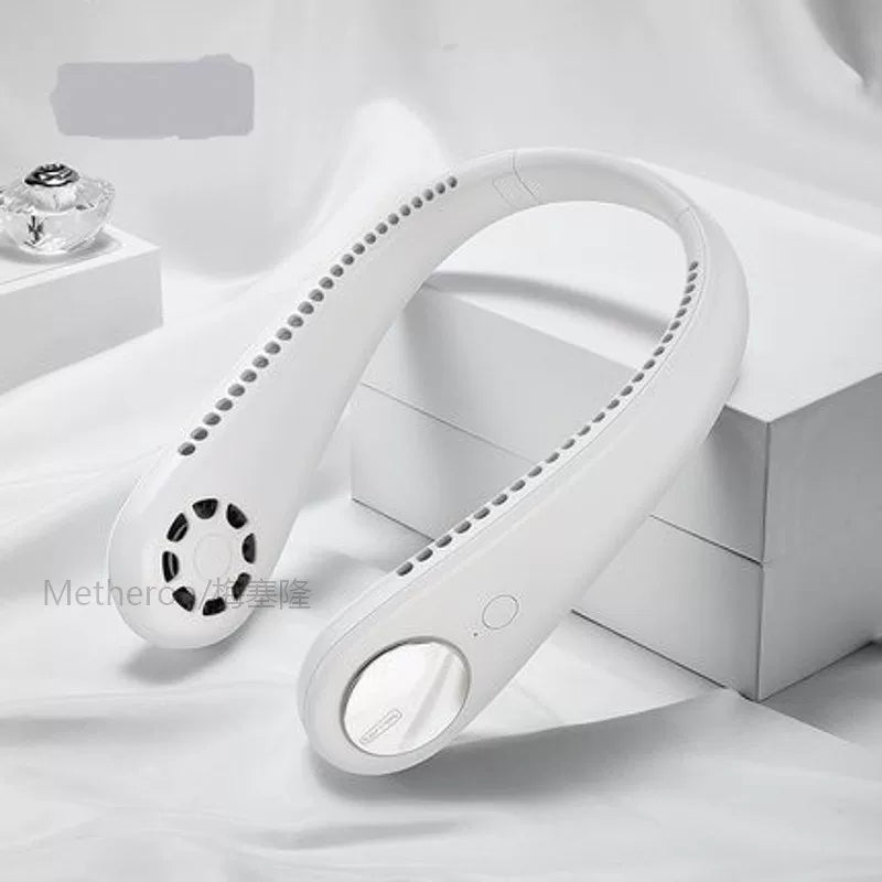 Women's one size portable bladeless rechargeable hands-free neck fan with whisper-quiet brushless motors and adjustable air flow Bowlift