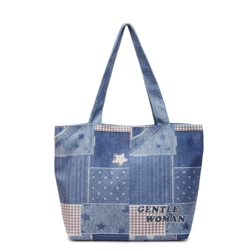 Chic Denim Patchrk Tote Bag Bowlift