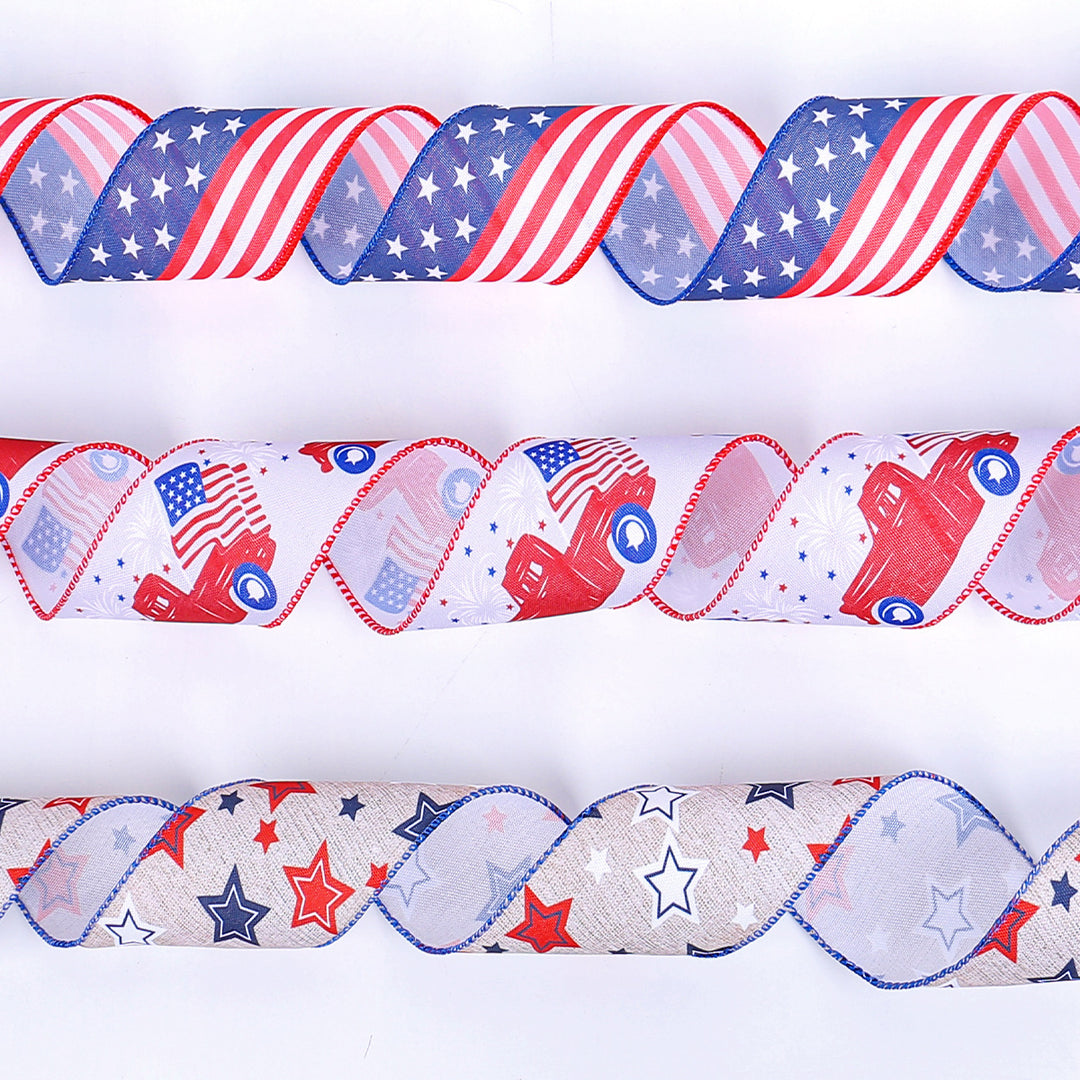 Unisex nan decorative wired Americana craft ribbon set with stars stripes truck and flag print Bowlift