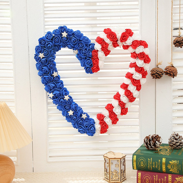 Unisex nan decorative foam rose door wreath with star appliqués and bow accent Bowlift