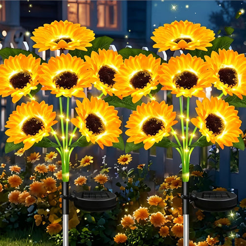 Solar-Powered LED Sunflower Garden Stake Lamp With Waterproof Panel And Adjustable Stem Bowlift