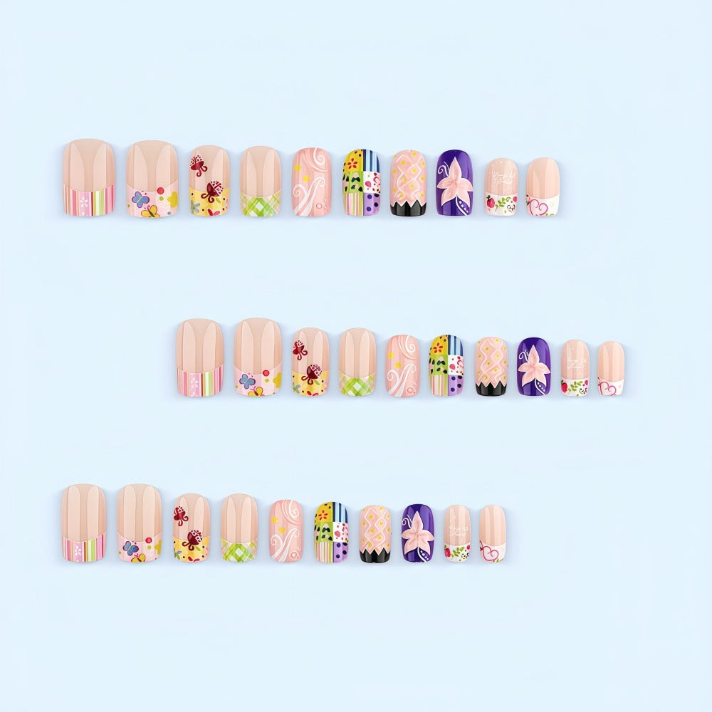 Creative Nail Art Set with Cheerful Patterns and Flower Designs Bowlift