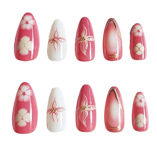 Artistic Floral Press-On Nail Design Bowlift