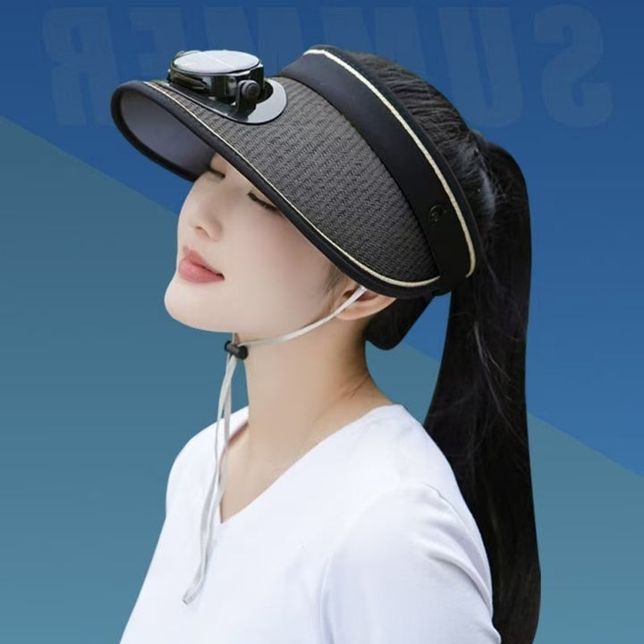 Adjustable sunshade for with removable solar fan and breathable straw effect Bowlift