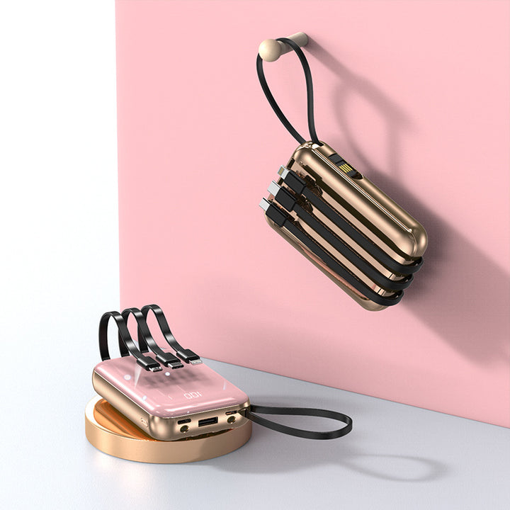 Portable power bank with integrated charging cables and digital charging display Bowlift