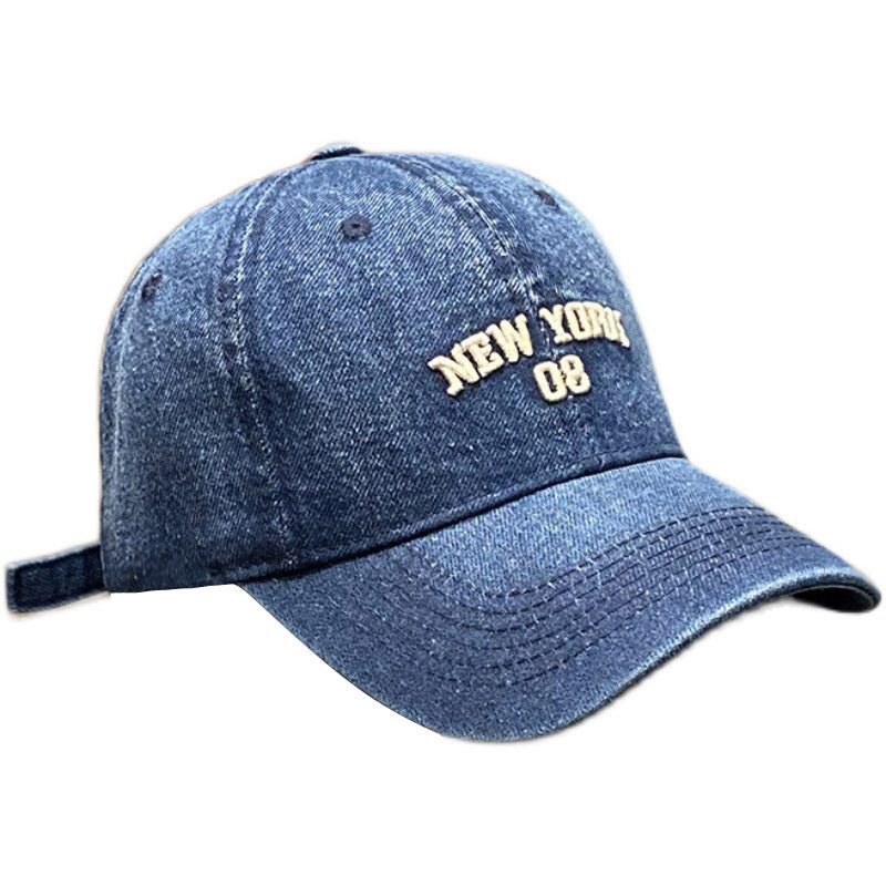 Men's Distressed Denim Style Baseball Cap Bowlift
