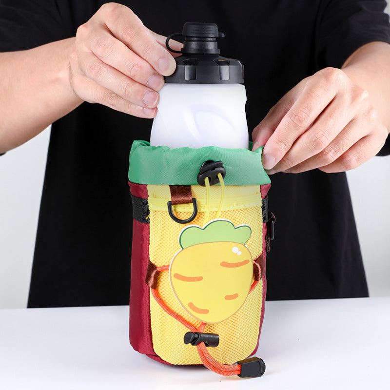 insulated kids water bottle carrier with drawstring closure and three universal attachment straps Bowlift