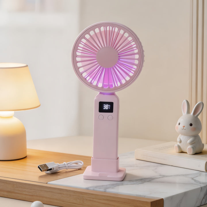 Women Portable Battery Handheld Fan with Digital Control Bowlift