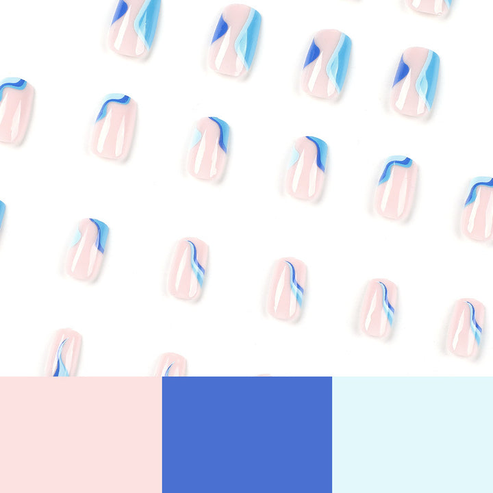 Artful nail extensions with maritime wave pattern Bowlift