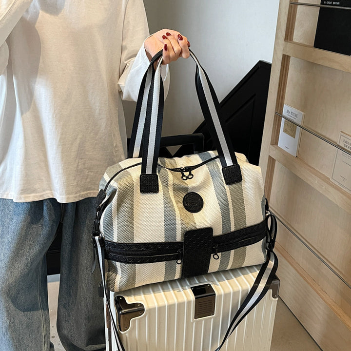 Stylish Striped Weekend Duffel Bag Bowlift