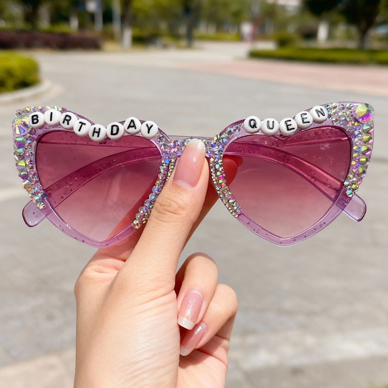 Decorative Rhinestone-Embellished Heart-Shaped Sunglasses Bowlift
