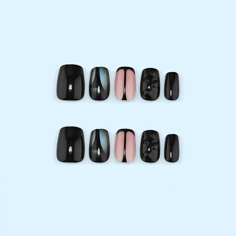 Artificial nails with elegant black and pastel accent design Bowlift