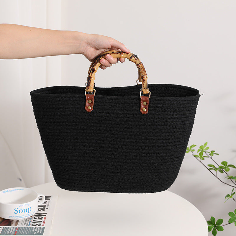 Fashionable straw bag with bamboo handles Bowlift