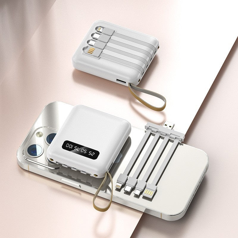 Compact power bank with integrated charging cable system and digital display Bowlift