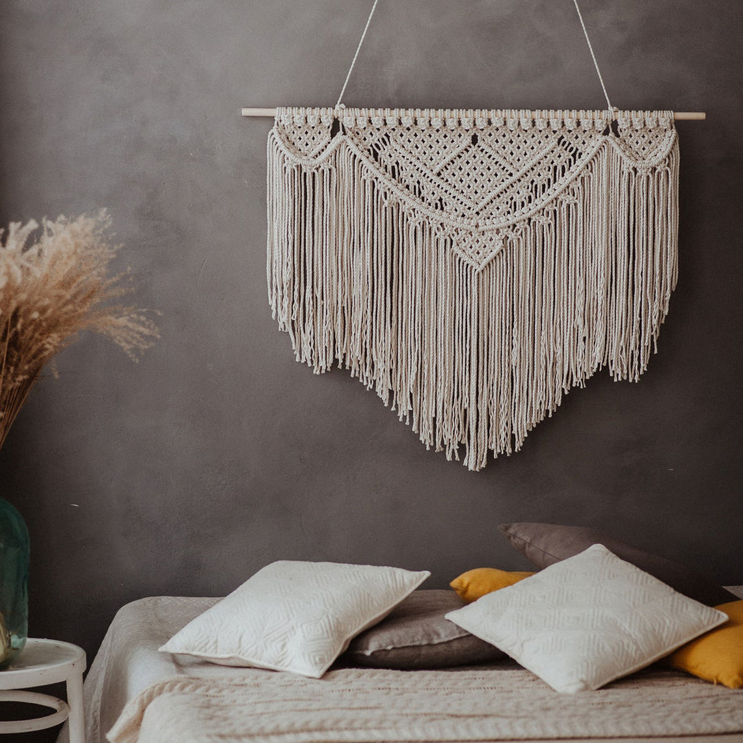 Macrame Wall Tapestry with Artistic Fringes Bowlift