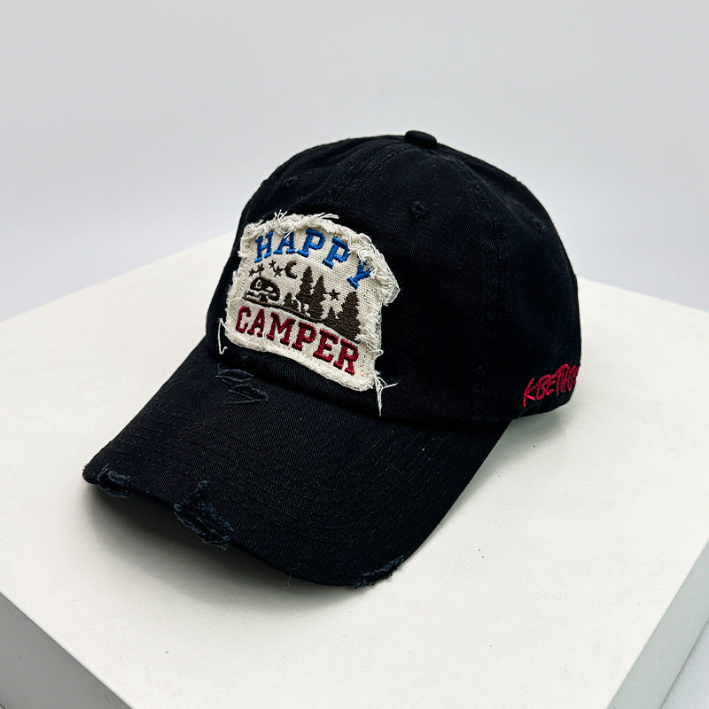 Men's Distressed Embroidered Camping Cap Bowlift