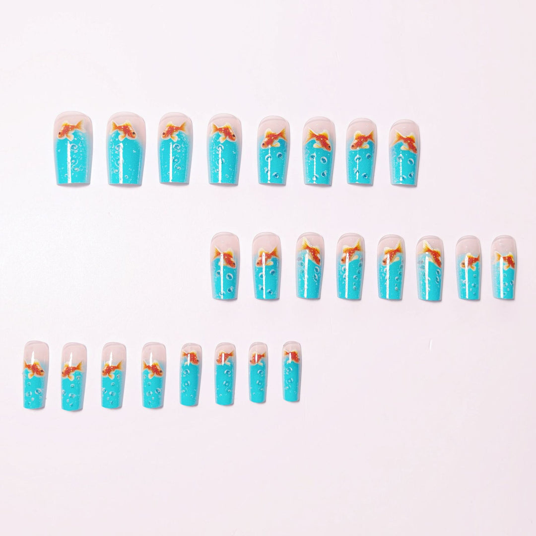 3D Fish and Bubbles Acrylic Nail Art Bowlift