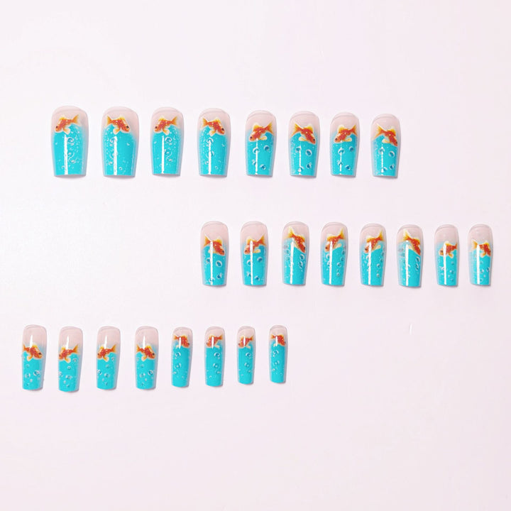 3D Fish and Bubbles Acrylic Nail Art Bowlift